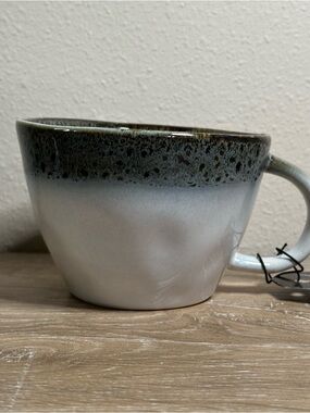 The Old Pottery Company Coffee Mug Tea Cup Handcrafted white and gray.